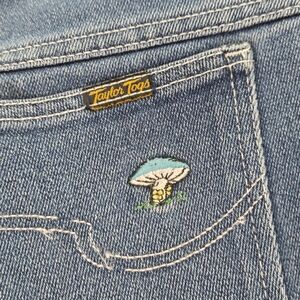 Taylor Relaxed Blue Denim Jeans with Mushroom Embroidery